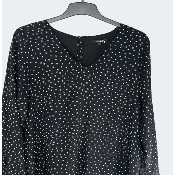 Madewell Black Star Scatter Silk V-Neck Button-Back Long Sleeve Dress Size Large - Picture 11 of 16